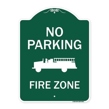 SIGNMISSION No Parking Fire Zone W/ Fire Truck Graphic Heavy-Gauge Aluminum Sign, 24" x 18", GW-1824-9951 A-DES-GW-1824-9951